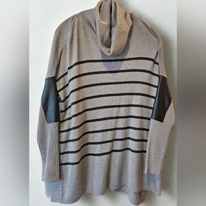Katherine Barclay Montreal Gray and Black Striped Cowl Neck Poncho